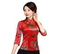 Shanghai Story Camicia cinese Cheongsam manica 3/4 velluto camicetta cinese per le donne, A0102, 3XL