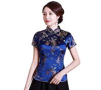 Shanghai Story Camicia Cinese Cheongsam Manica Cina Camicetta per Le Donne, Blu, M
