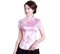 Shanghai Story Camicia cinese Cheongsam Manica Cina Camicetta per le donne, Fiore Rosa, M