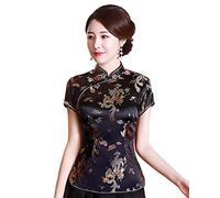 Shanghai Story Camicia cinese Cheongsam Manica Cina Camicetta per le donne, Nero, 4XL