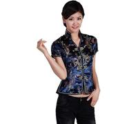 Shanghai Story DragonEmbroidery Camicetta cinese Qipao Camicia Cheongsam Top, Blu navy, L