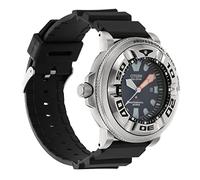 SHANGPULE Adattatori argento e cinturino in silicone nero da 24 mm compatibili con Citizen Eco-Drive Promaster BJ8050 Sea Dive Watch, impermeabile, adatto per immersioni e fitness uso quotidiano