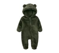 ShangSRS Bambino Autunno Inverno Romper Ragazzo e Ragazza Orso Orecchie Fleece Complesso con Piede Solido Abito One Piece con Cappuccio Jumpsuit (6-9 mesi, Verde militare)