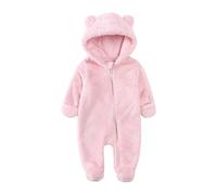 ShangSRS Bambino Autunno Inverno Romper Ragazzo e Ragazza Orso Orecchie Fleece Complesso con Piede Solido Abito One Piece con Cappuccio Jumpsuit (3-6 mesi, Rosa)