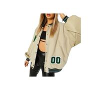 ShangSRS Bomber Jacket Giacca Donna da Baseball Varsity Jacket Vintage Streetwear Lettera con Tasca Outwear Cerniera Giacca College Sweat Jacket (albicocca 1, M)