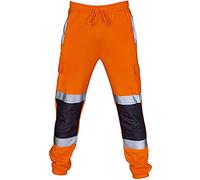 ShangSRS Pantalone da Lavoro Estivo Uomini Pantaloni Alta visibilità Pant PL HV Pantaloni Riflettenti in Esecuzione Pantaloni Jogging Ciclismo Cane Che Cammina di Notte (Arancione, 2XL)