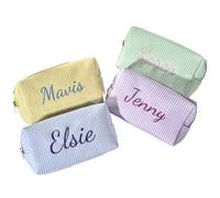 Shangyue Borsa per il trucco in Seersucker ricamata personalizzata,Borsa per il trucco personalizzata con nome,Souvenir della festa della damigella d'onore, Giallo, Fai da te