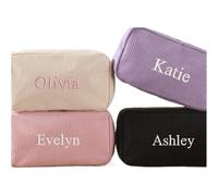 Shangyue Borsa ricamata personalizzata di trucco del velluto a coste di nome personalizzato della borsa di trucco di nome, favore personalizzato per la festa nuziale, Avorio, Fai da te