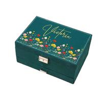 Shangyue Grande portagioie personalizzato, in velluto, organizer per gioielli da donna, organizer floreale personalizzato (nero, 23 x 17 x 11 cm)