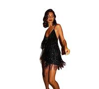 SHANHE Abiti da Festa per Donna Elegante Gonna Corta Slim Fit Cinghie a V Profonda Nappa di Paillettes Vestidos Dorati Abbigliamento Abito Sexy di Moda