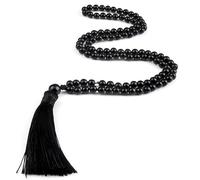 SHANHE Collana lunga nappa da donna classica 108 mala collana nera naturale con pietra brillante onice 6 mm gioielli con collana di meditazione con nodo di perline per uomo