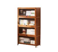 SHANHENGYUN Libreria moderna a 4 ripiani con ante in vetro antipolvere, mobiletto in legno dal pavimento al soffitto per soggiorno, vetrina per casa e ufficio (marrone noce)