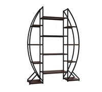SHANHENGYUN Libreria ovale alta 177,8 cm, libreria industriale aperta a 5 livelli con piedini regolabili, ruote e kit anti-ribaltamento, ripiani moderni per soggiorno, ufficio e casa
