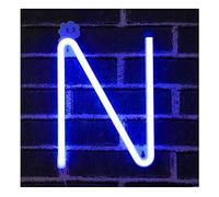 SHANJIA Lettera al neon, Luci al neon LED Alfabeto Lettere Neon Sign Light Letters Batteria e USB Alimentato Blu Neon Lampada da parete Neon (N)