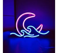 SHANJIA Luna onda neon segno, alba tramonto segno neon luna sul mare neon luce led neon luce notte lampada USB alimentato led neon luce segno (Blu/Rosa)