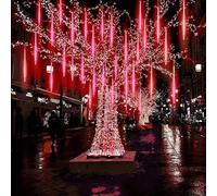 SHANJIA Stringa esterna del LED, Luci Della Pioggia,Luci Del Meteore,Luci Della Pioggia Del Meteore 30cm 10Tube Luci Solari Della Pioggia Con Per le Feste di Natale (Rosso, 50CM)