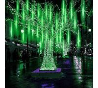 SHANJIA Stringa Esterna LED, Luci Del Meteore 30cm 10Tube, Luci Solari Della Pioggia Per Le Feste Di Natale (Verde, 30CM)