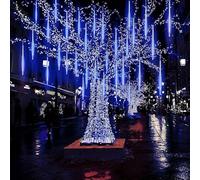 SHANJIA Stringa Esterna LED, Luci Della Pioggia Del Meteore 30cm 10Tube Luci Solari Con Per Le Feste Di Natale (Blu, 50CM)