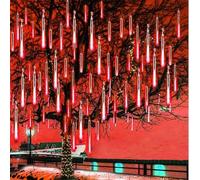 SHANJIA Stringa Esterna LED, Luci Della Pioggia Del Meteore 30cm 10Tube Luci Solari Con Per le Feste di Natale (Rosso)