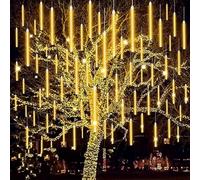 SHANJIA Stringa Esterna LED, Luci Della Pioggia Del Meteore 30cm 10Tube, Luci Solari Per Le Feste Di Natale (Bianco Caldo, 50CM)