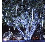 SHANJIA Stringa Esterna LED, Luci Meteore 30cm 10Tube, Luci Solari Della Pioggia Per Feste Di Natale (Bianco, 50CM)