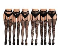 SHANMEI Calze a Rete, 6 Paia Calze Donna Sexy, Calze per Reggicalze da Donna, Collant Donna Sexy Elastici in Pizzo, Nero