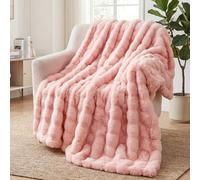 SHANNA Coperta in pile morbida e calda con coniglio, spessa, 1000 g/m², per divano, grande, soffice, versatile, per camera da letto, divano, viaggi, bambini, campeggio (rosa, 100 x 160 cm)