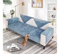 SHANNA Copridivano in morbida ciniglia, per divano a 1/2/3/4 posti, universale, antiscivolo, a forma di L, tinta unita, spesso, testurizzato, per soggiorno (blu, 90 x 240 cm)