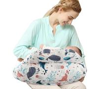 SHANNA Cuscino Allattamento - Multifunzionale Cuscino per Allattamento Forma Ergonomica, Rivestimento in 100% Cotone, Fodera Removibile, Cuscino Maternità per Allattamento Lavabile (Animali Marini)