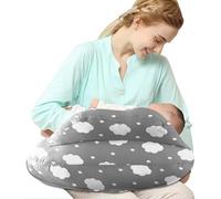 SHANNA Cuscino Allattamento - Multifunzionale Cuscino per Allattamento Forma Ergonomica, Rivestimento in 100% Cotone, Fodera Removibile, Cuscino Maternità per Allattamento Lavabile (Nuvole)