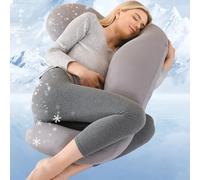 SHANNA Cuscino Gravidanza, Cooling Cuscino per Gravidanza, Cuscino Allattamento e Gravidanza a Forma di U, con Copricuscino Seta di Ghiaccio Removibile (Grigio Scuro)