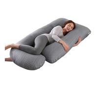 SHANNA Cuscino Gravidanza per Dormire, Cuscino Allattamento e Gravidanza, Grande a Forma di U e Supporto Premaman con Rivestimento in Cotone sostituibile e Lavabile(Grigio a Strisce)