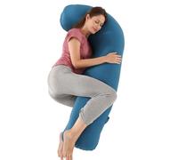 SHANNA Cuscino Gravidanza per Dormire, Cuscino Allattamento Neonato a Forma di J, 100% Cotone Cuscini per maternità e il Corpo Laterale con Federa Sfoderabile e Lavabile, 125 x 65cm(Ciano)