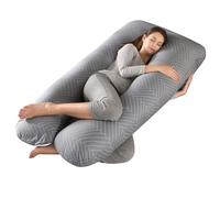 SHANNA Cuscino Gravidanza per Dormire, Cuscino Allattamento Neonato a Forma di U, 100% Cotone Cuscini per maternità e il Corpo Laterale con Federa Sfoderabile e Lavabile, 145 x 70cm(Grigio A Strisce)