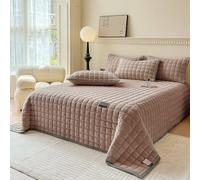 SHANNA Extra Grande Trapunta Copriletto: Velluto di Latte Copriletto 3 Pezzi 230 X 250 cm con Federe 50 X 70 cm Doppio Letto Elegante Imbottito e Trapuntato per Soggiorno (Colore Caffè)