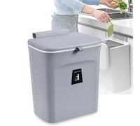 Shanq,Cestino da appendere in plastica con coperchio scorrevole, da appendere alla parete, con coperchio, per armadietto, porta della spazzatura, per cucina, culla - 23.7x13x29.5 cm, colore: grigio