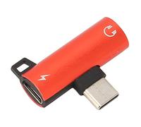 Shanrya Caricabatterie 2 in 1 di Tipo C, Mini Adattatore per Cuffie da Tipo C a 3,5 mm per Auricolari(Rosso)