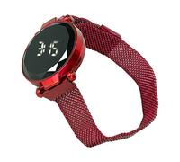 Shanrya Orologio a LED da Donna, Chiusura Pieghevole a LED, Design Digitale Alla Moda, Numeri Grandi, Orologio a LED Rotondo, Vetro in Lega per Ragazza (rosso)