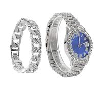 Shanrya Orologio d'Argento, Squisito Orologio Al Quarzo Argento con Quadrante Blu Calendario per Tutti i Giorni