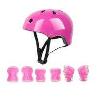 Shanrya Set di Protezioni per Casco da Pattinaggio per Bambini, Set di Protezioni per Casco per Bambini in Morbida Spugna Ispessita Set di Protezioni per Gomiti e Ginocchiere per Roller (Rosa)
