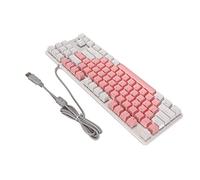 Shanrya Tastiera da Gioco, Tastiera Meccanica a 87 Tasti Cablata USB con Interruttore Blu per PC (Rosa Bianco)