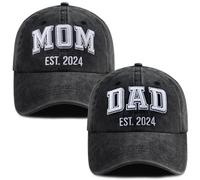 SHANVANKE 2 cappelli da baseball per uomo e donna, divertenti cappelli da baseball per papà e mamma EST 2024 in cotone ricamato 3D per i nuovi genitori, Dad Mom Est 2024 Ricamato Nero, Taglia unica