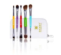 SHANY Makeup Brushes THE DOUBLE TROUBLE - 5 PC Double Sided Essential Makeup Brush Set with Travel Pouch - Travel Size Make up Brush Set