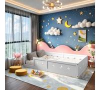 SHAODENG Letto a pavimento Montessor 90 x 200 cm, con protezione anti-caduta e rete a doghe, letto per ragazzi e ragazze, in legno di pino, bianco