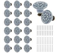 shaojian - 20 pezzi set di pomelli per porte in ceramica, pomelli per cassetti vintage, maniglie decorative per mobili della cucina con viti, pomelli rotondi antichi per guardaroba, maniglie per