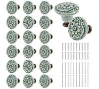 shaojian Set di 20 pomelli in ceramica vintage per cassetti, maniglie decorative per mobili da cucina, con viti, rotonde antiche, maniglie per armadi, armadi, mobili (verde)