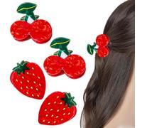 Shaorangrang Confezione da 4 fermagli per capelli ciliegia, fragola, graziosi fermagli in acetato, piccoli fermagli rossi