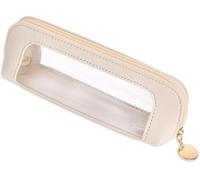 Shaorangrang Custodia di cuoio della spazzola di trucco di viaggio, borsa impermeabile trasparente portatile di stoccaggio di trucco con la chiusura, Beige, 1
