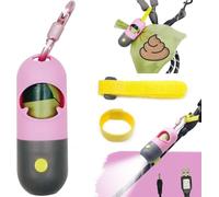 SHAOUMAN porta sacchetti per cani con torcia a LED integrata e fibbia catena per cani include 15 comodi sacchetti della spazzatura,cavo USB e fibbia in metallo D-ring (1 Holder 15 Bags,Nero grigio)