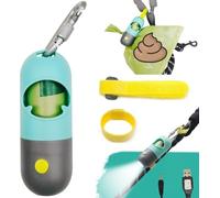 SHAOUMAN porta sacchetti per cani con torcia a LED integrata e fibbia catena per cani include 15 comodi sacchetti della spazzatura, cavo USB e fibbia in metallo D-ring (1 Holder 15 Bags,Verde)